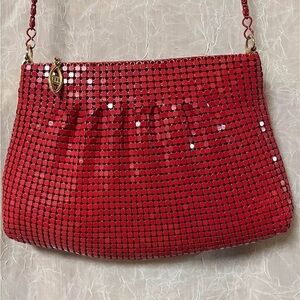 Y&S Handbags Red Cross body clutch with Metallic Mesh Design